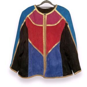 Vintage Linea by Louis Dell’Olio Colorblock Suede Zip Up Jacket